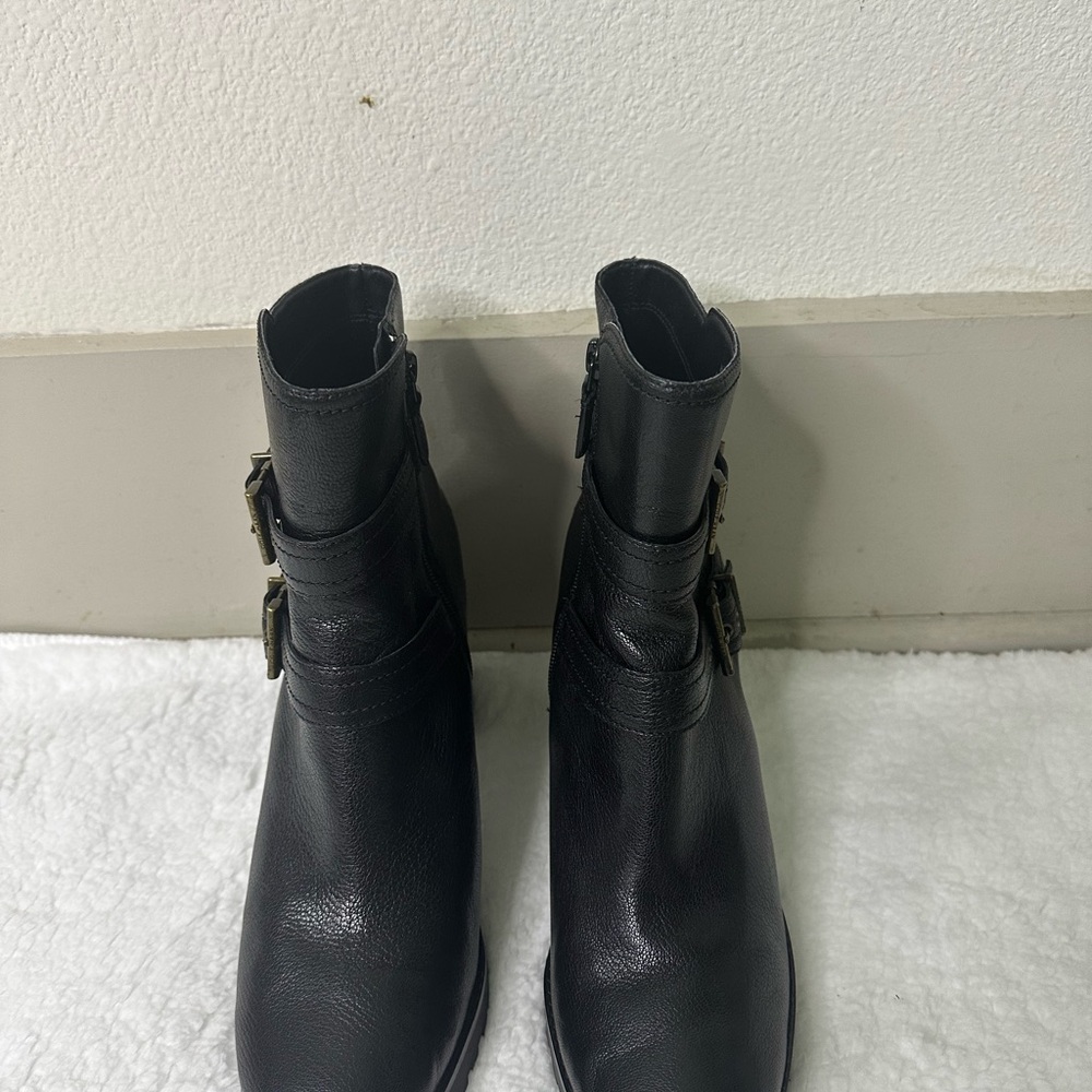 Cole Haan Black Heeled Boots with Buckle Straps - Picture 3 of 13